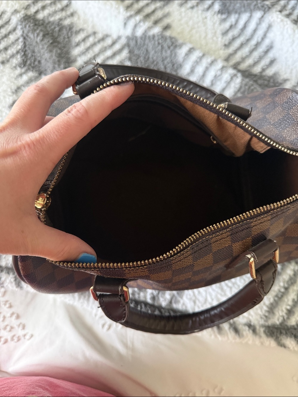 Classic Brown Checker Leather Top-Handle Women's Bag - Picture 3 of 5